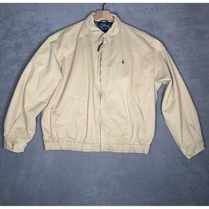 Vintage Polo Ralph Lauren Mens XL Tan Cotton Zip Jacket Bomber Style Plaid Lined
